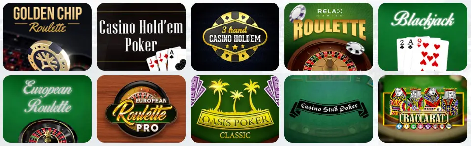 Jeux de table au Gxmble Casino